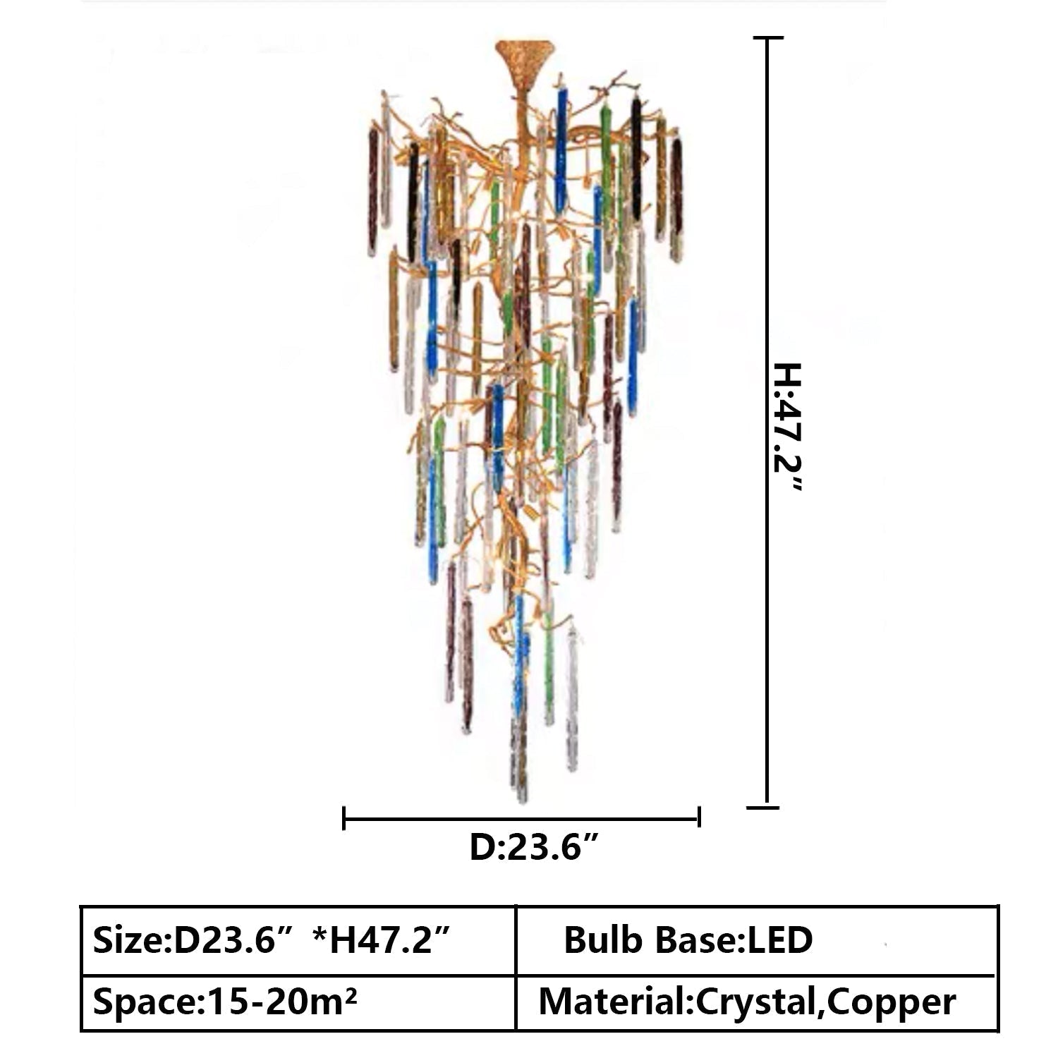 Modern Light Luxury Brass Branches Colored Glass Column Chandelier