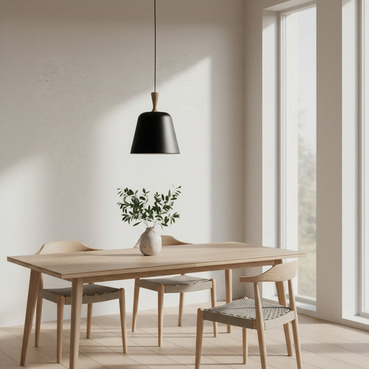 Modern Pendant Light with Metal Shade and Wood Accent