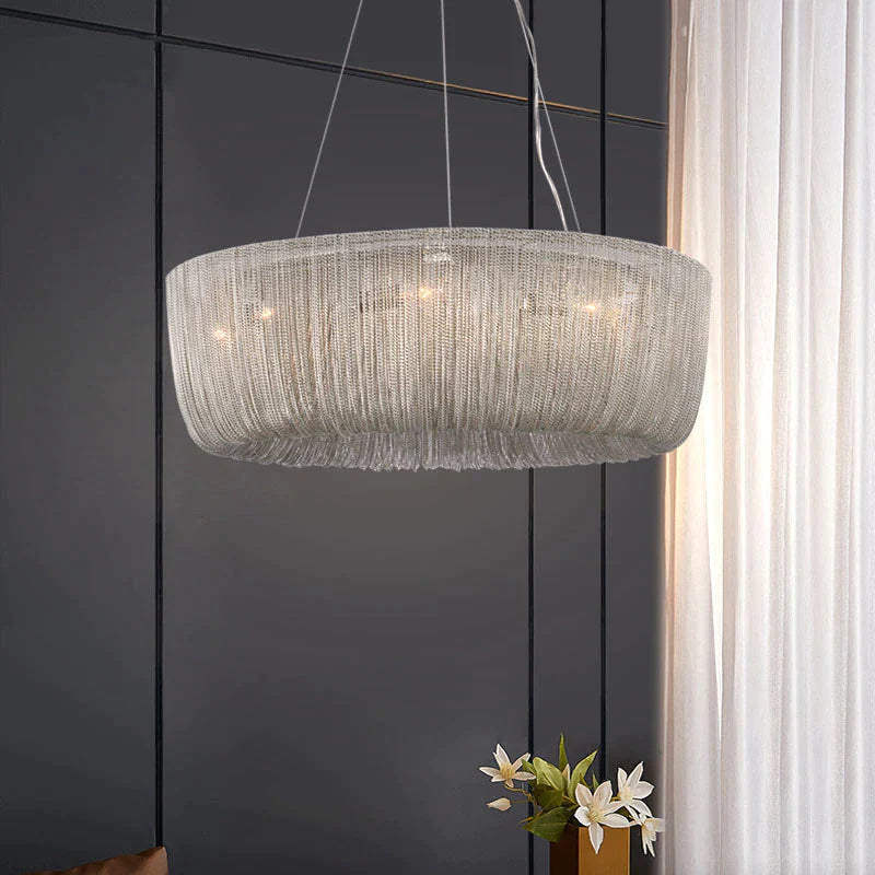 Jean Modern Marble Alabaster Linear Chandelier Over Dining Table