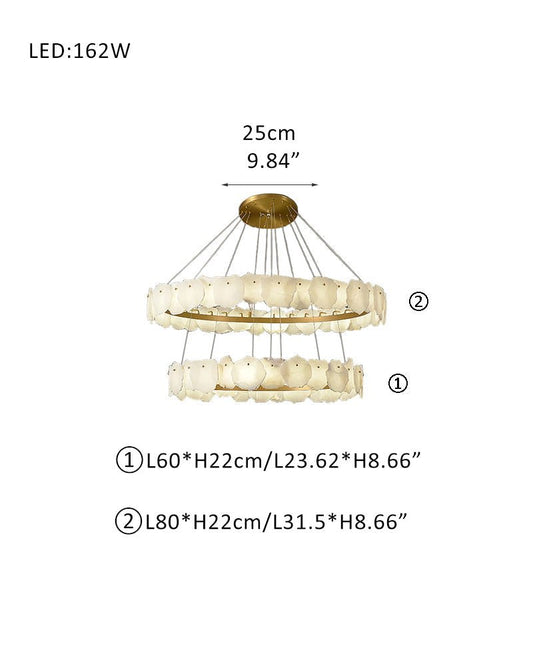 3 - tiered stairwell chandeliers | irregular alabaster plate in disk ceiling with long cord - GILDLAMPS