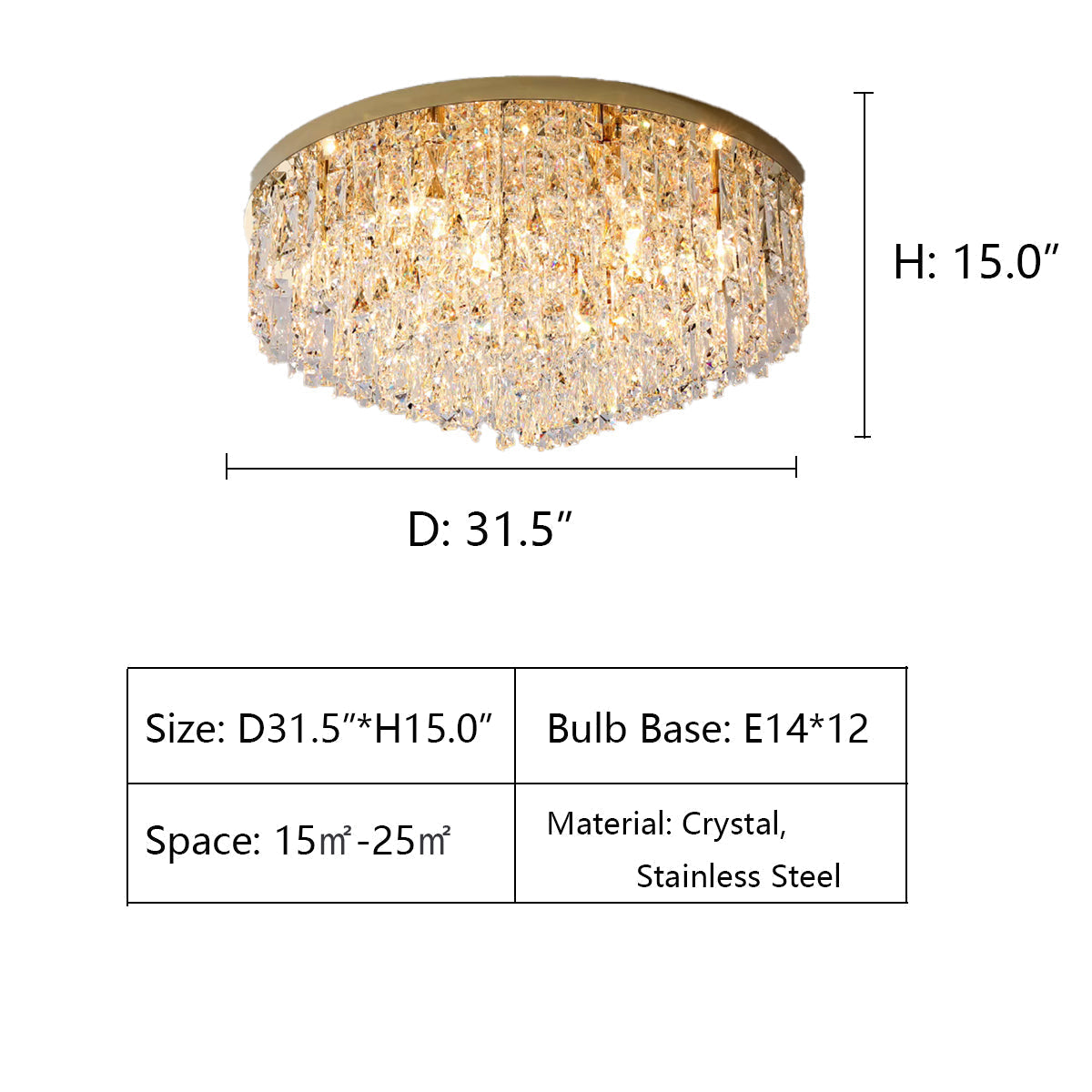 Oversize Luxury Flush Mount Crystal Chandelier for Living Room/Bedroom