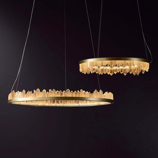 36 Inch Round Modern Chandelier Brass & Clear Geode Quartz Crystal Hanging Light - GILDLAMPS
