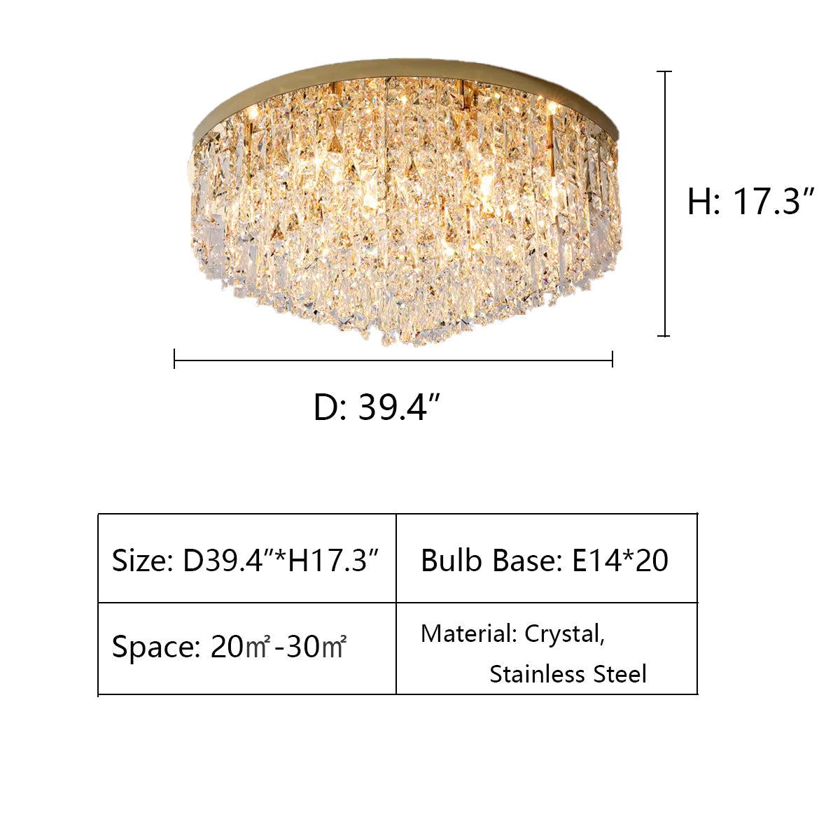 Oversize Luxury Flush Mount Crystal Chandelier for Living Room/Bedroom