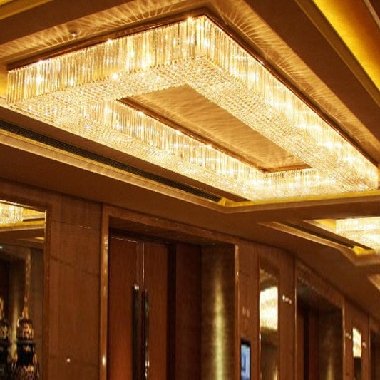 39*118 Inch Extra Large Rectangle Flush Mounted Gold Crystal Chandelier Lighting - GILDLAMPS