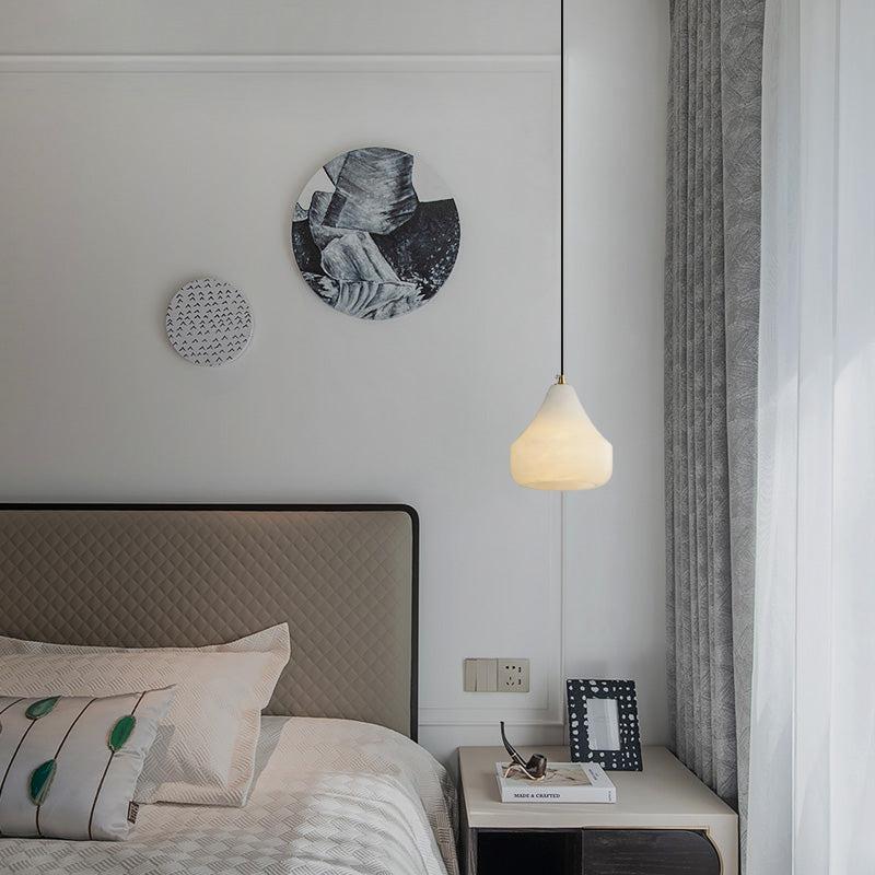 Felix Small Alabaster Pendant Light Besides Bed