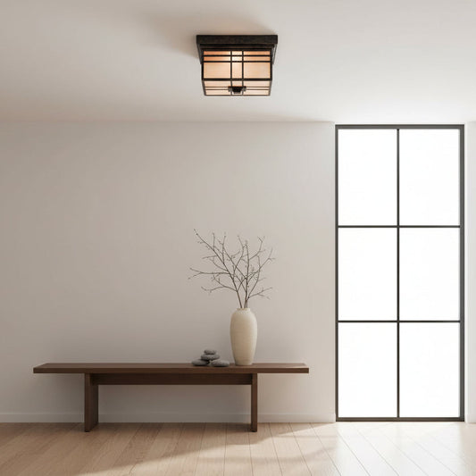 Traditional Square Ceiling Light with Frosted Glass