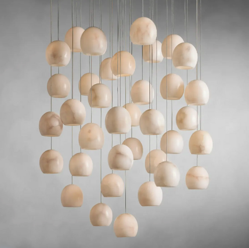 Arica Round Gold Chandelier with Natural Alabaster Stone Shades