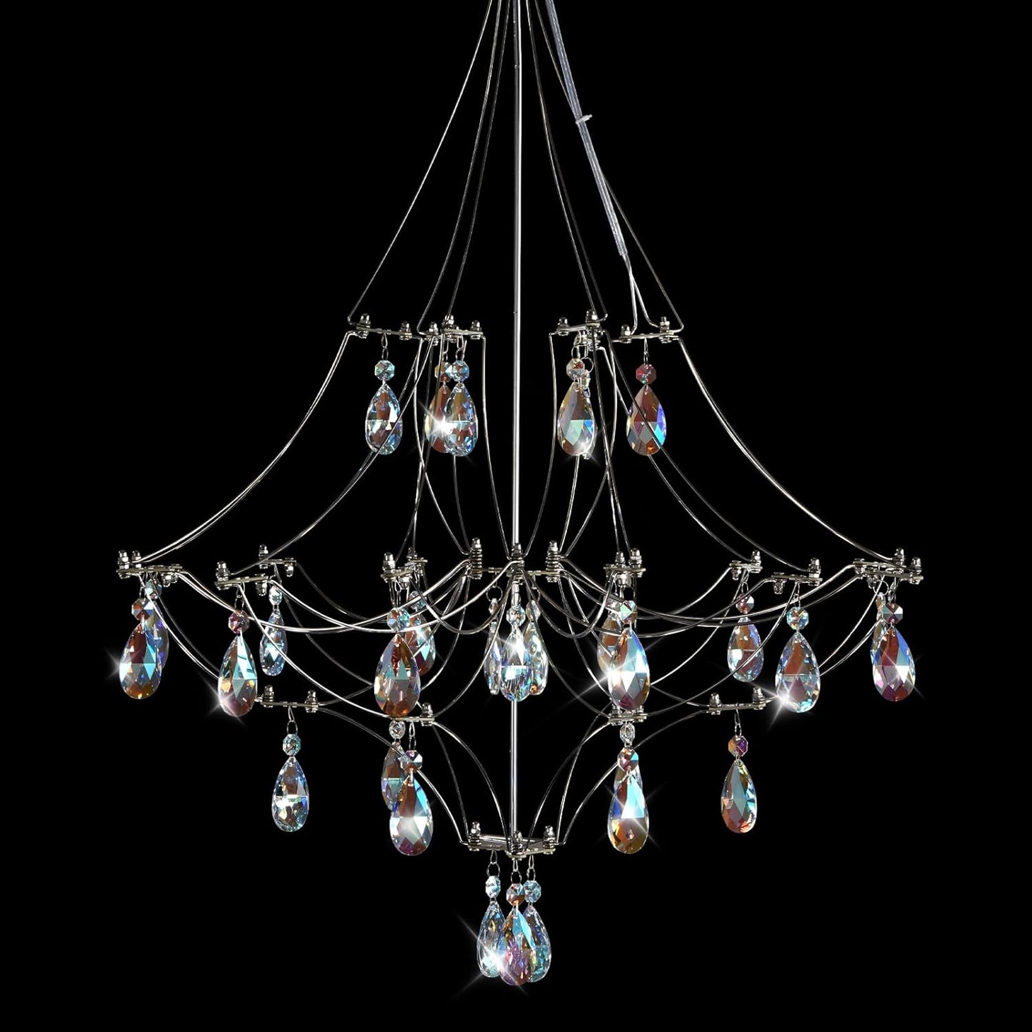 Silver Crystal Round Chandelier 23.6 inch Modern Luxury Raindrop Light