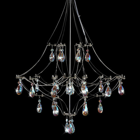 Silver Crystal Round Chandelier 23.6 inch Modern Luxury Raindrop Light