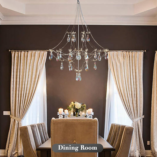 Silver Crystal Round Chandelier 23.6 inch Modern Luxury Raindrop Light