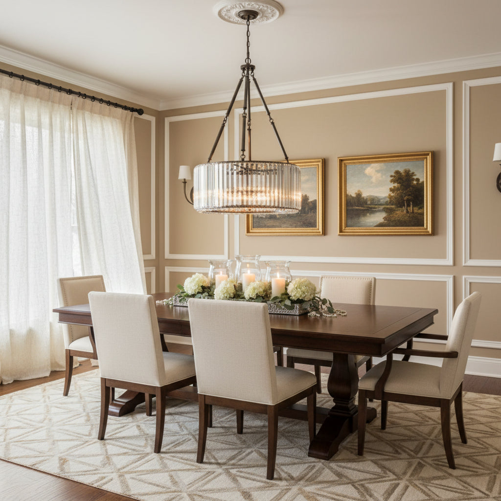 Modern Drum Glass Chandelier with Metal Frame