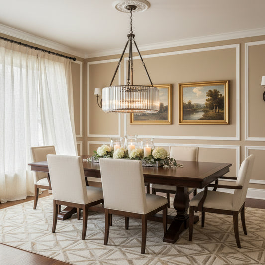 Modern Drum Glass Chandelier with Metal Frame