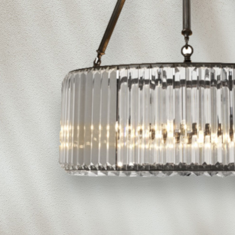 Modern Drum Glass Chandelier with Metal Frame