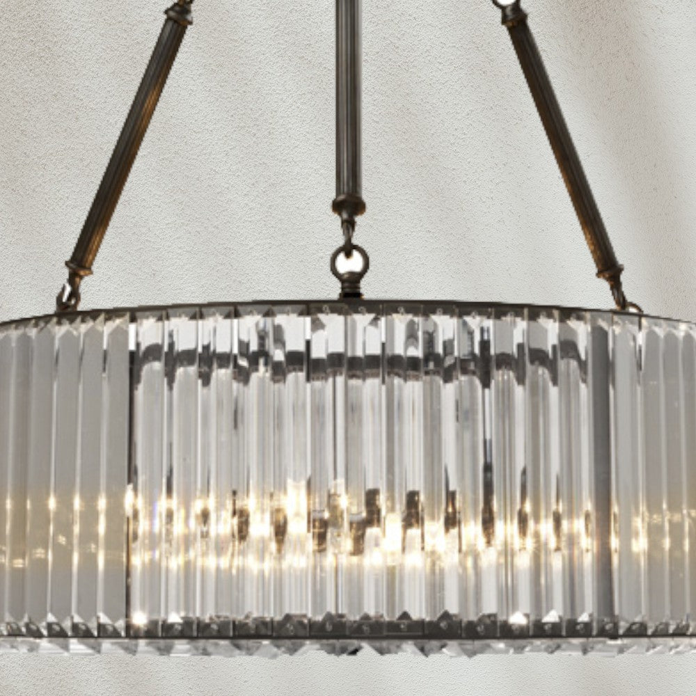 Modern Drum Glass Chandelier with Metal Frame