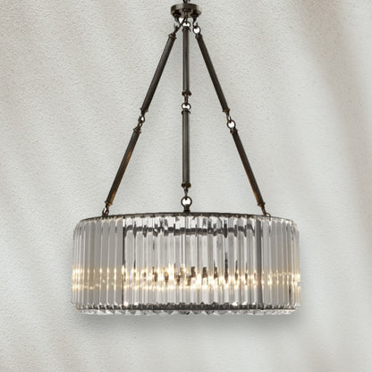 Modern Drum Glass Chandelier with Metal Frame