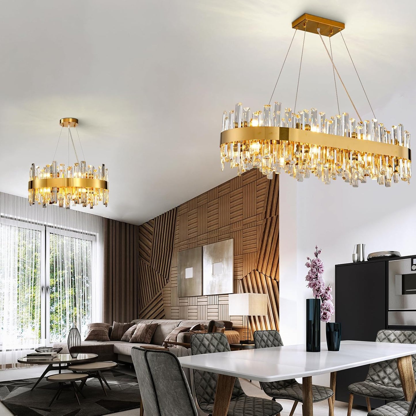 Modern Luxury Gold Round 12-Light K9 Crystal Chandelier