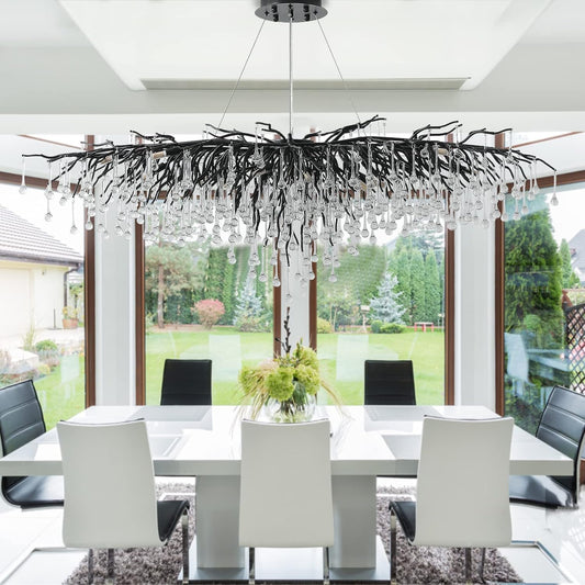 63 inch Black 15-Light Modern Crystal Tree Branch Chandelier