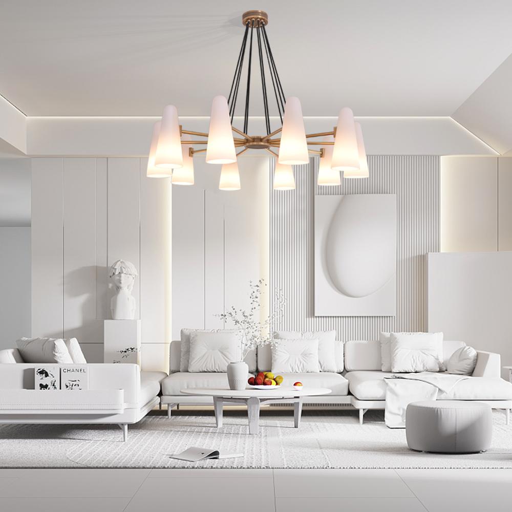White Ceramics Round Chandelier 44 inch, 10-lights