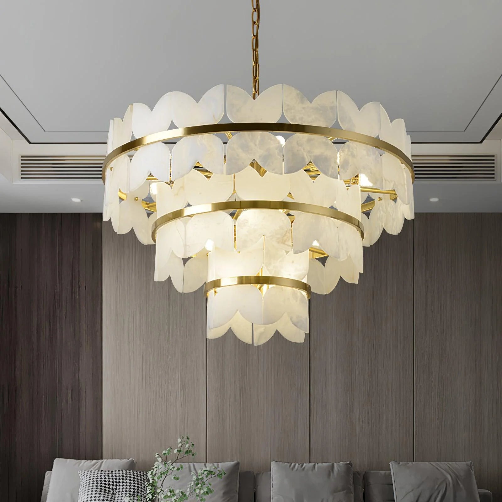 Alabaster Cloudscape Brass Chandelier
