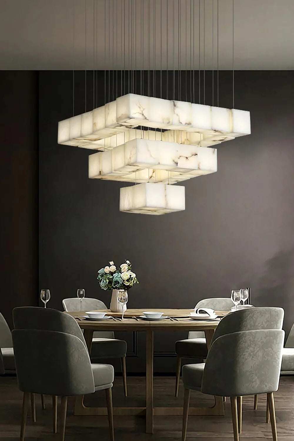 Cube Alabaster Staircase Chandelier