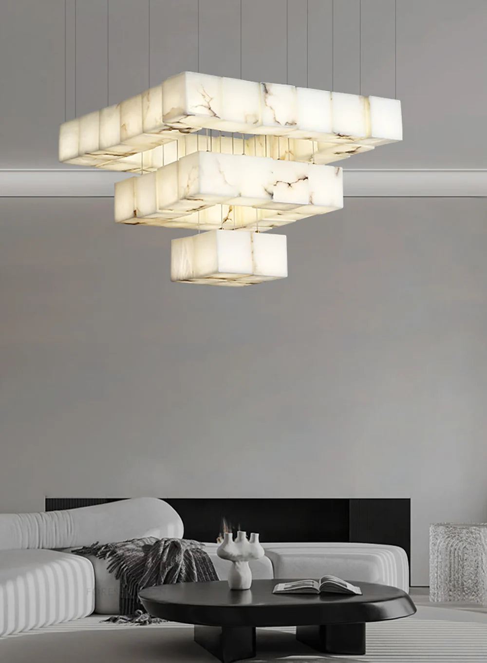 Cube Alabaster Staircase Chandelier