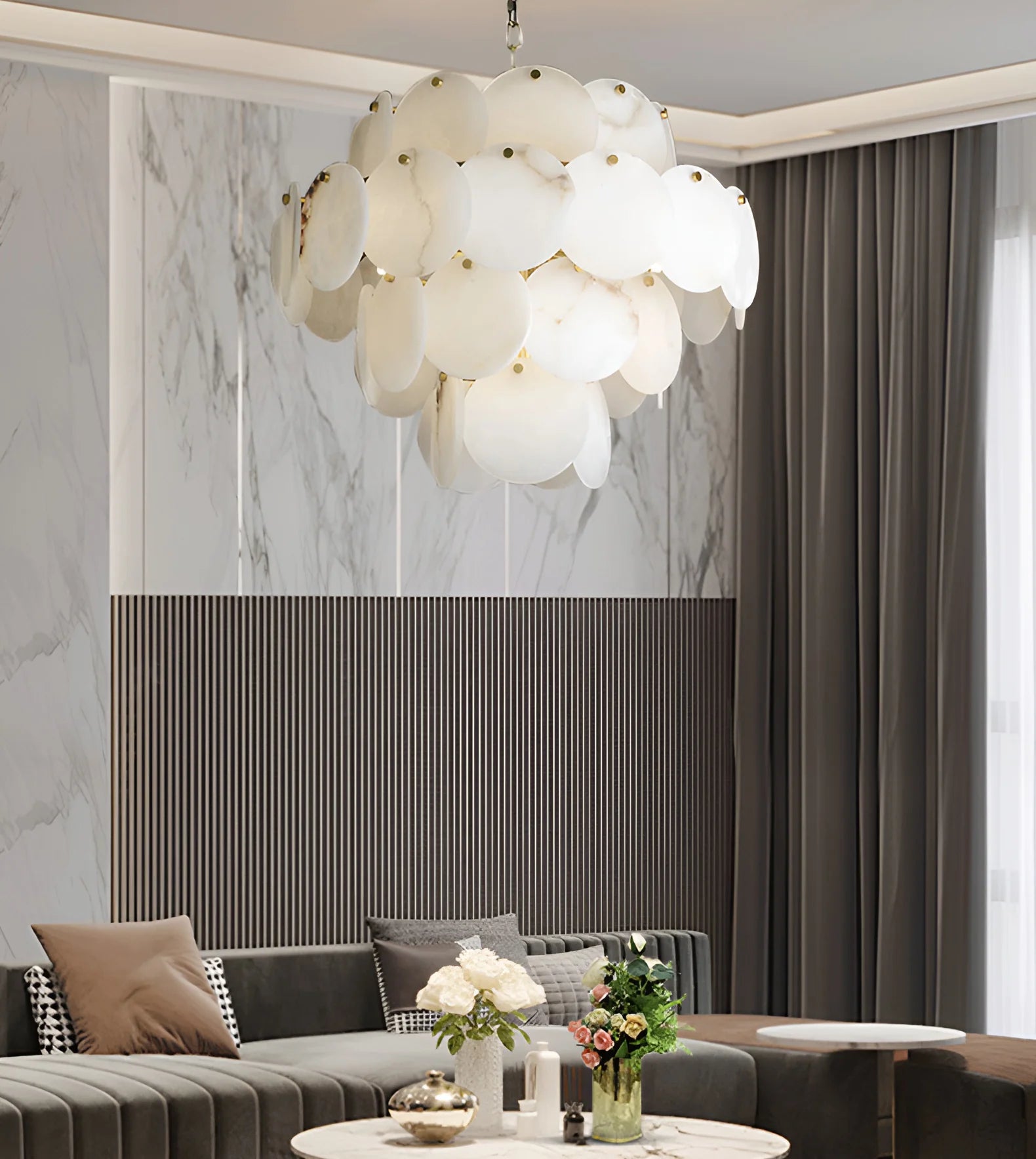 Alabaster Multi-tiered Round Chandelier