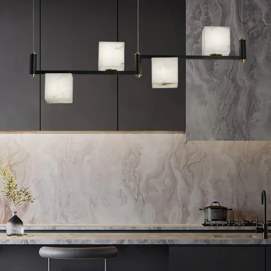Simple Alabaster Square Box Chandelier