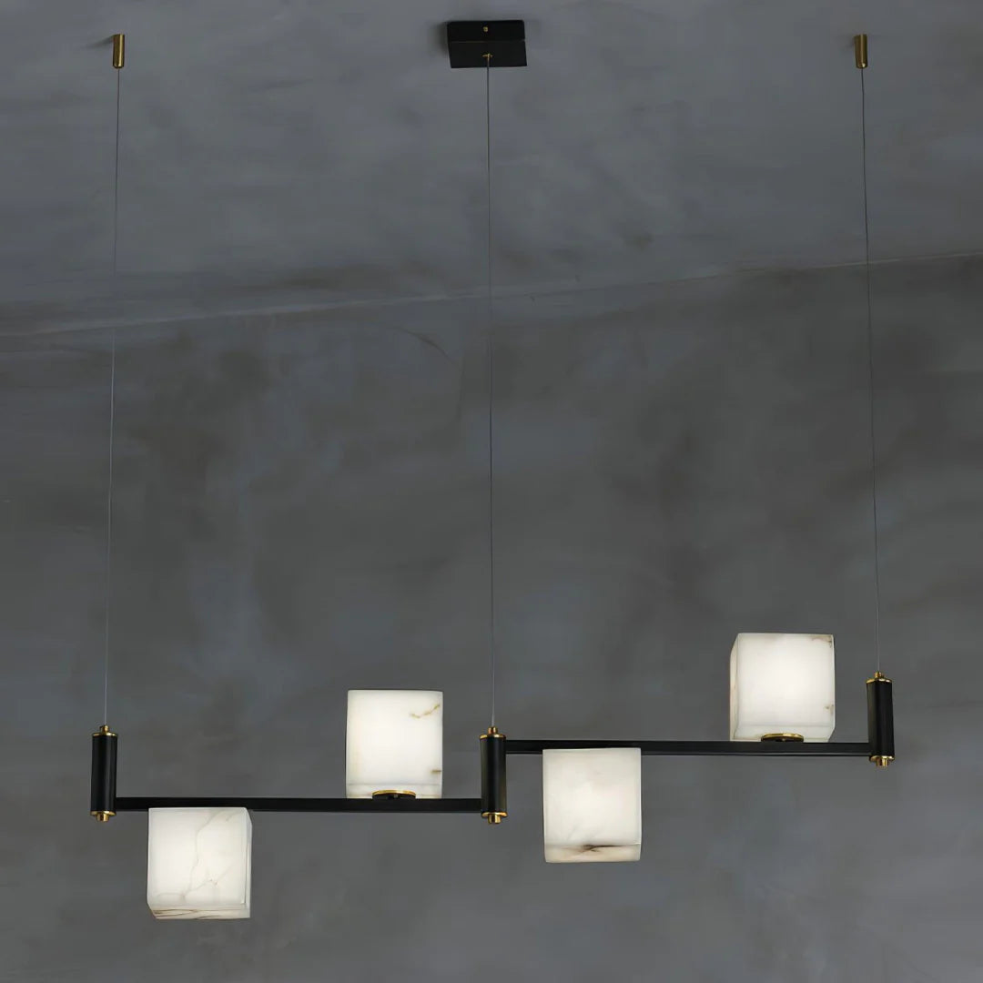 Simple Alabaster Square Box Chandelier