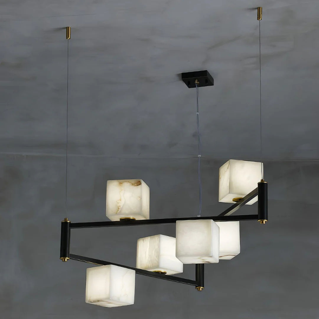 Simple Alabaster Square Box Chandelier