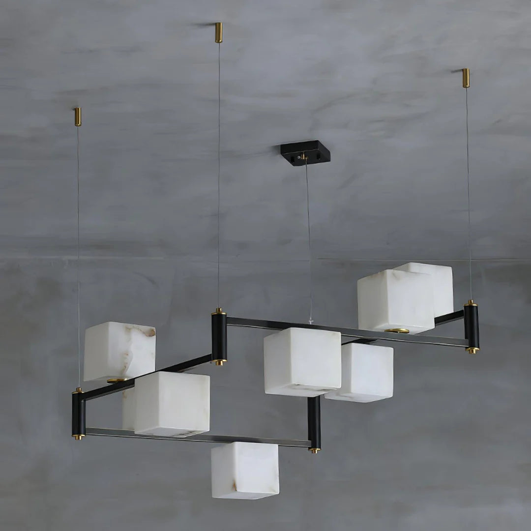 Simple Alabaster Square Box Chandelier