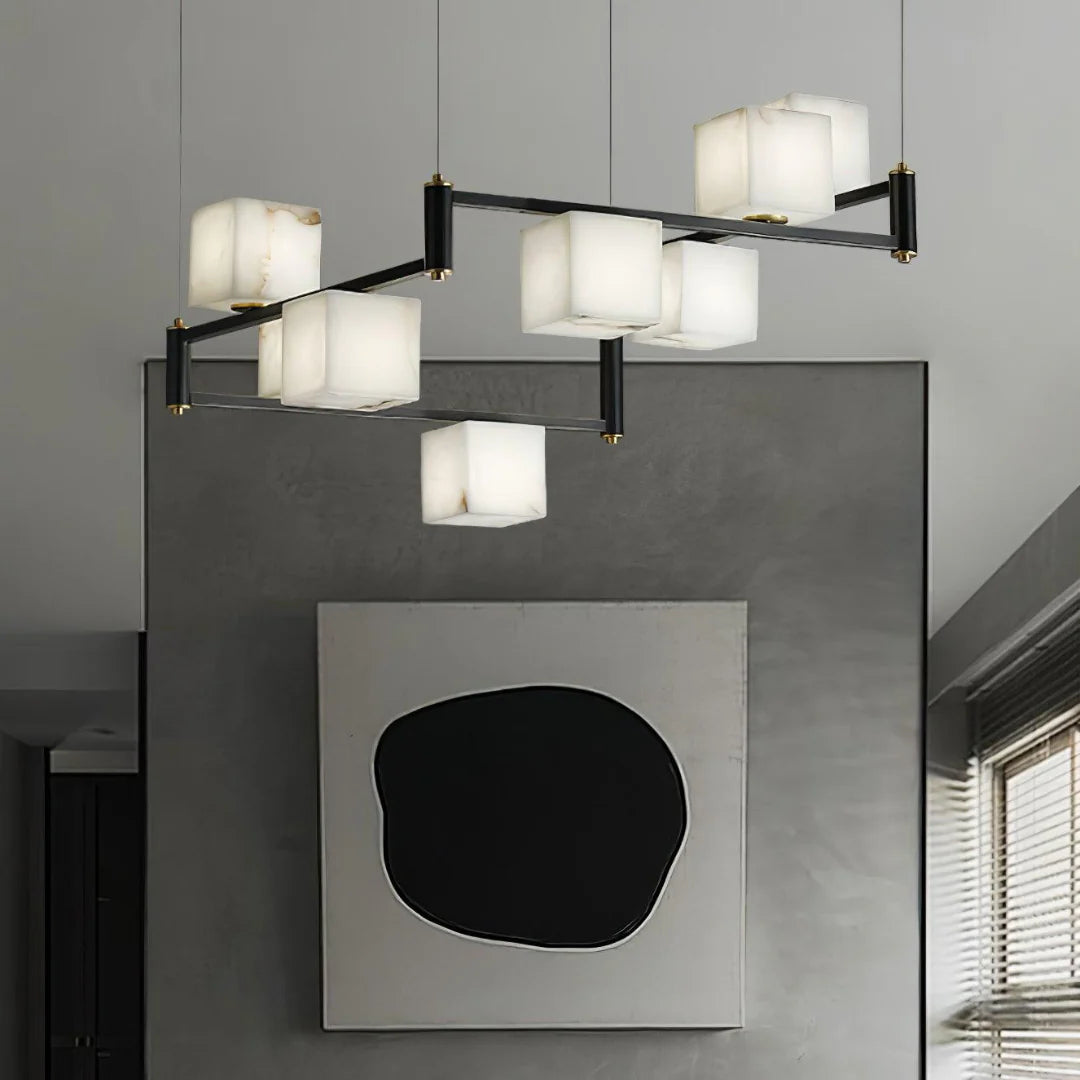 Simple Alabaster Square Box Chandelier