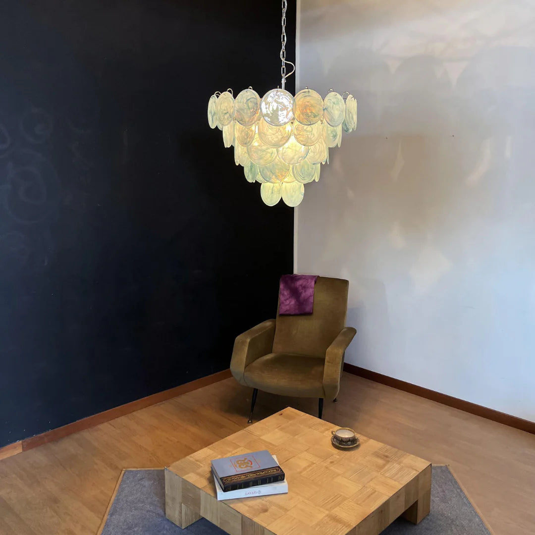 Elegant Blue Murano Disc Chandelier