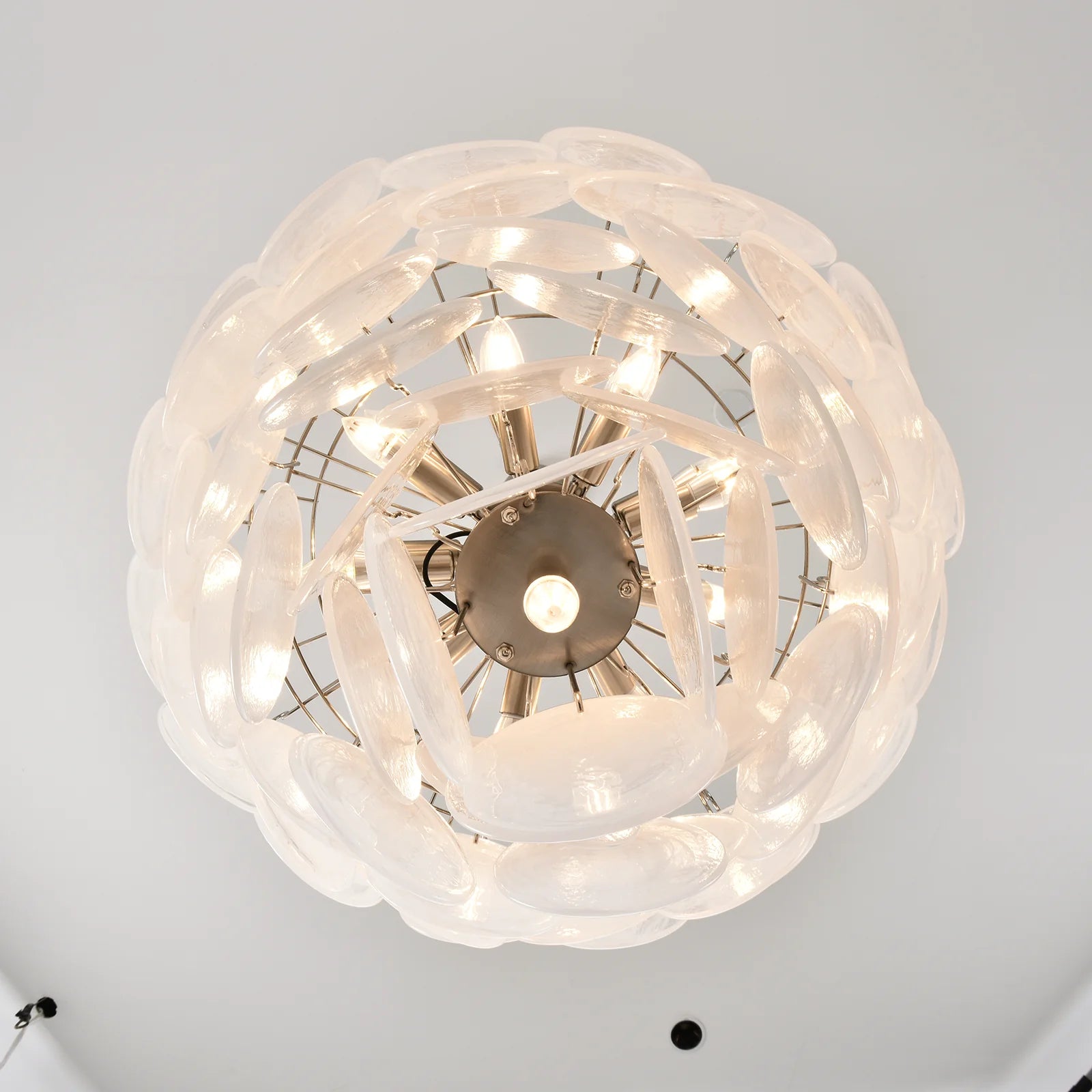 Elegant White Murano Disc Chandelier