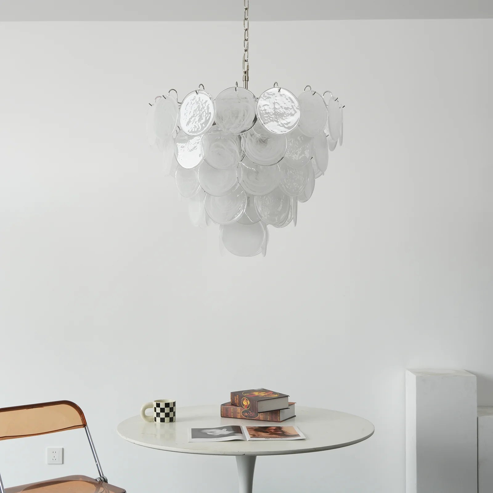 Elegant White Murano Disc Chandelier
