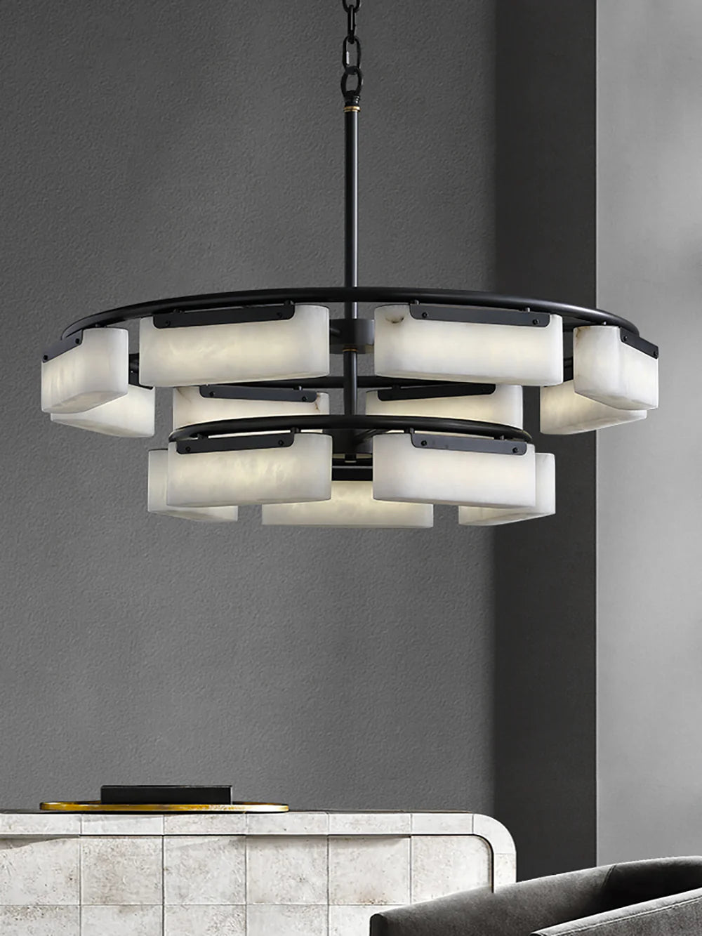 Rectangle Fusion Alabaster Chandelier
