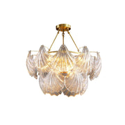 Ribbed Glass Shell Brass Chandelier