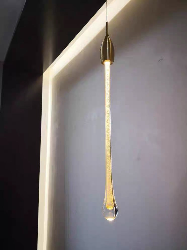 Foyer Glass Drops Pendant Chandelier Spiral Staircase High Ceiling Light Fixture In Gold Finish