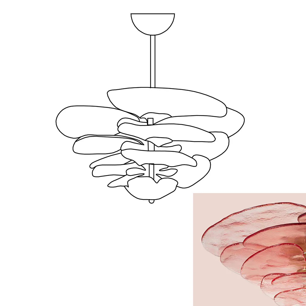 Leaf-Shaped Pink Textured Glass Chandelier