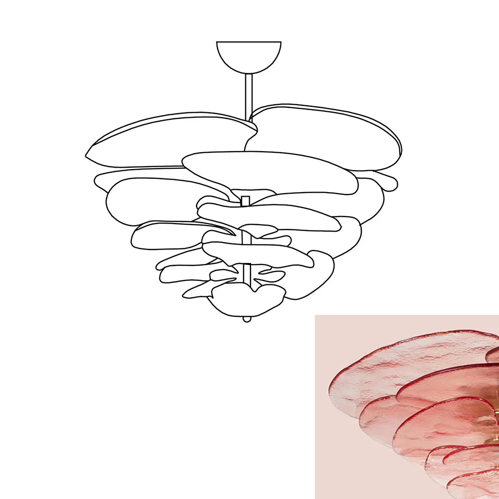 Leaf-Shaped Pink Textured Glass Chandelier