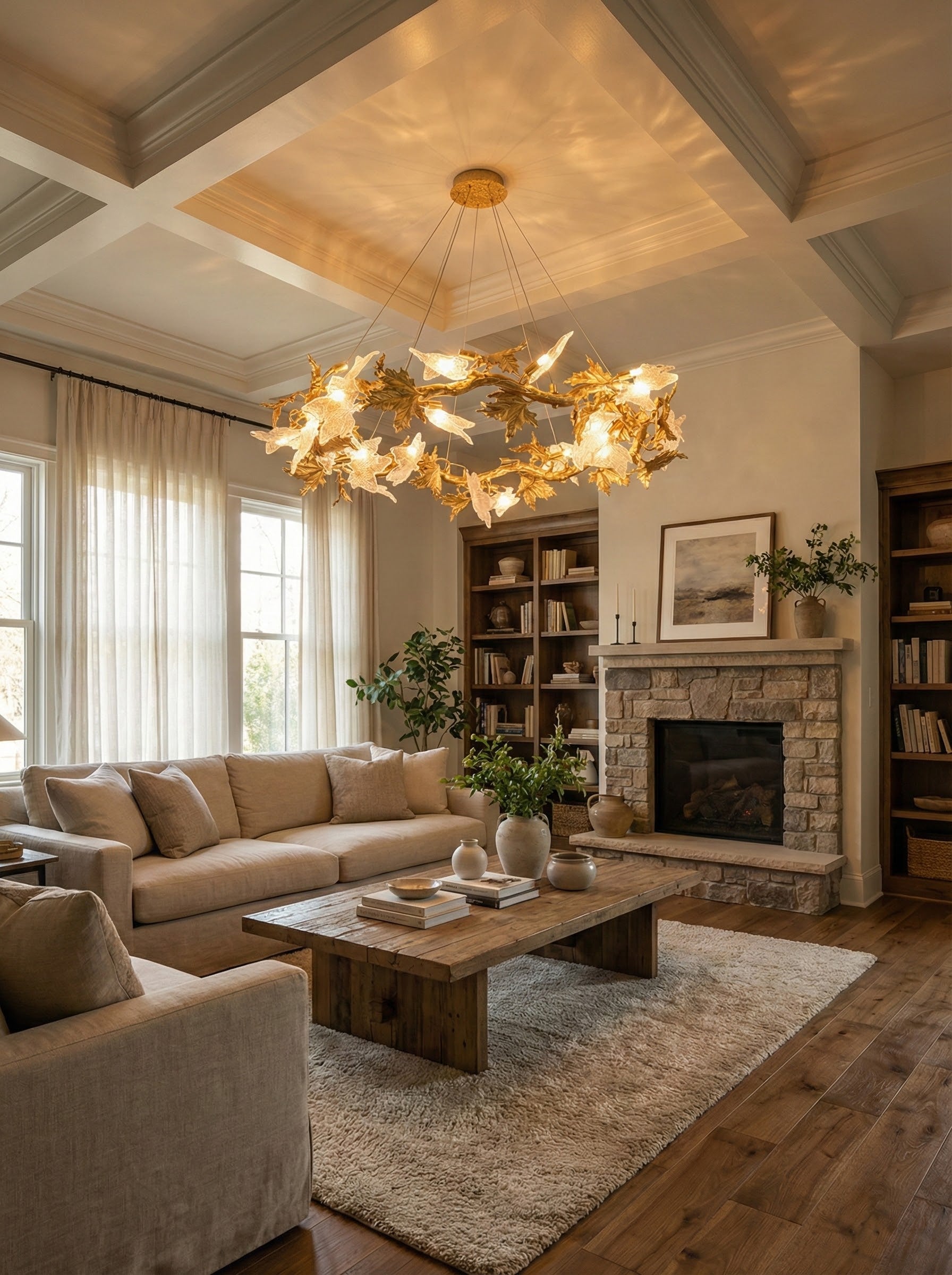 Maple Leaf Brass Chandelier
