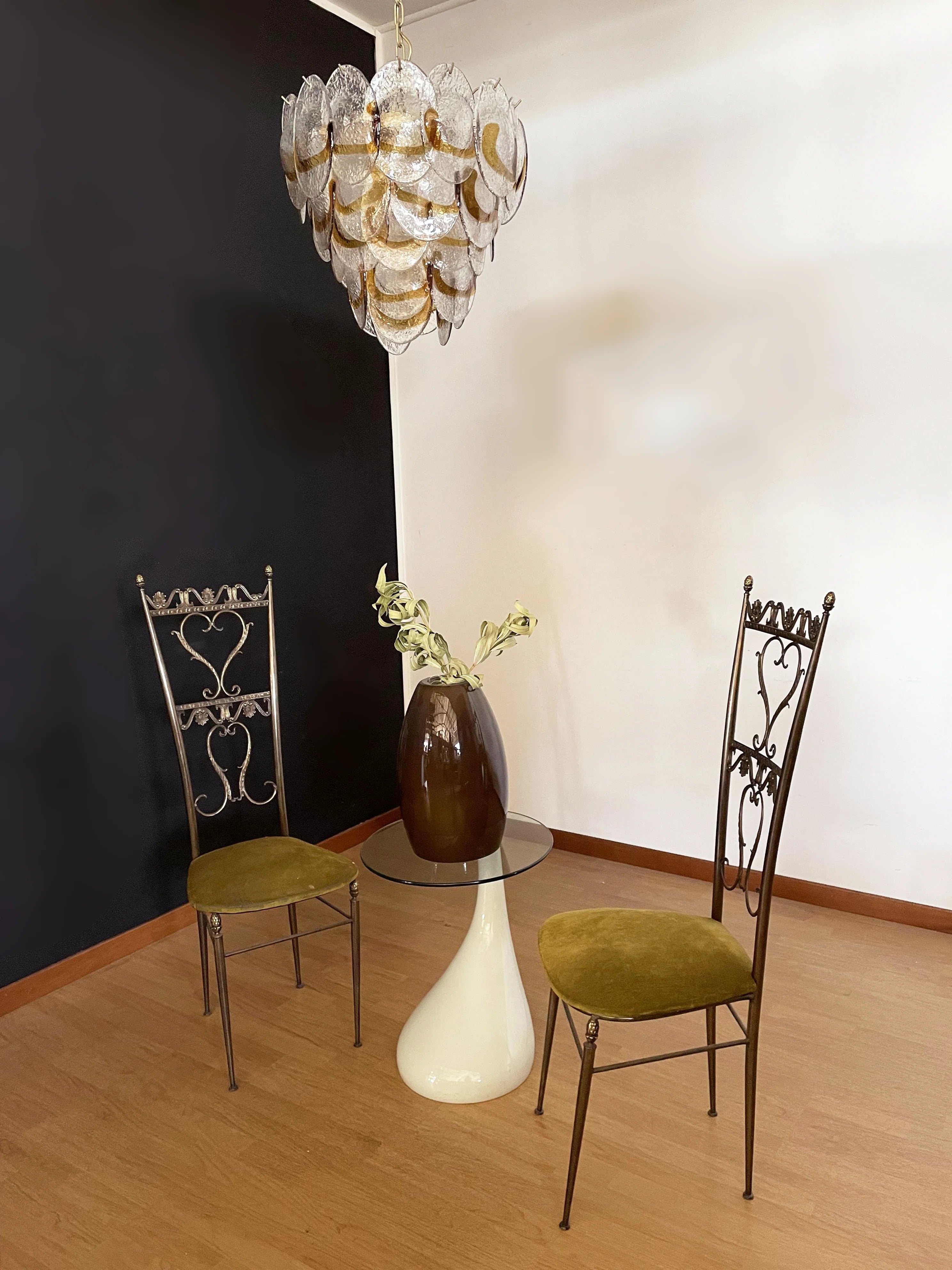 Mazzega Murano Transparent Amber Glasses Chandelier