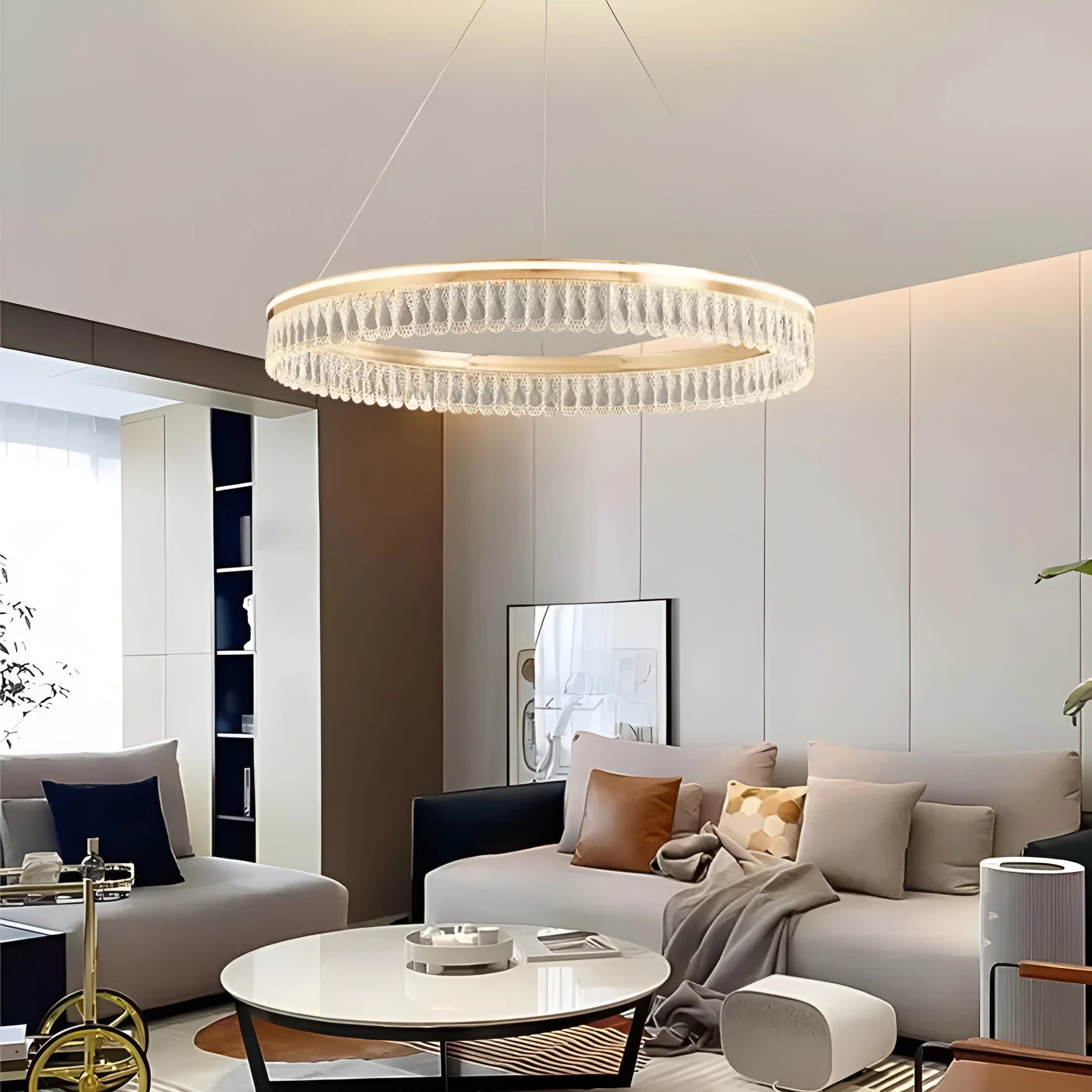 Modern Large Crystal Ring Chandelier