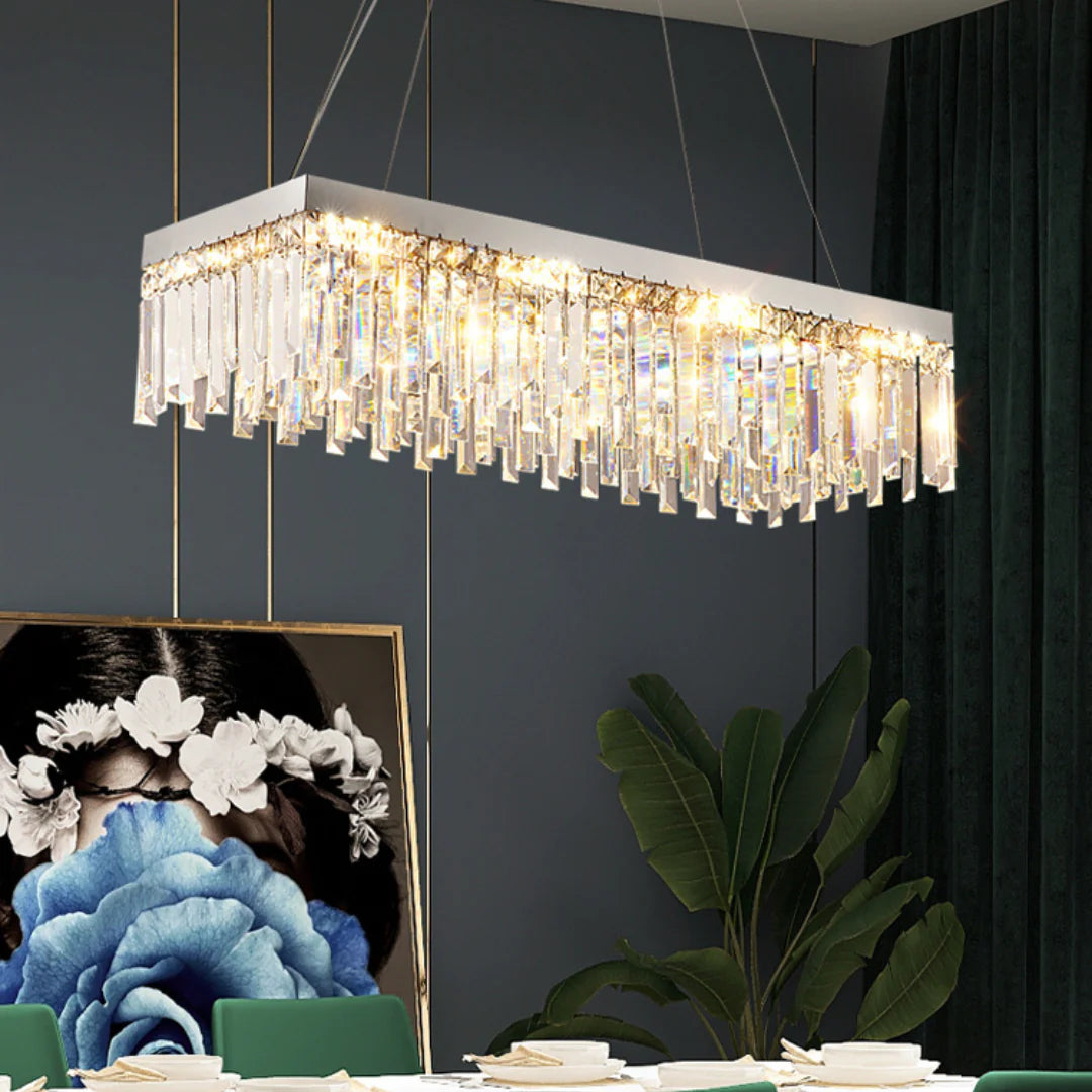 Silver Round Rectangle Crystal Chandelier