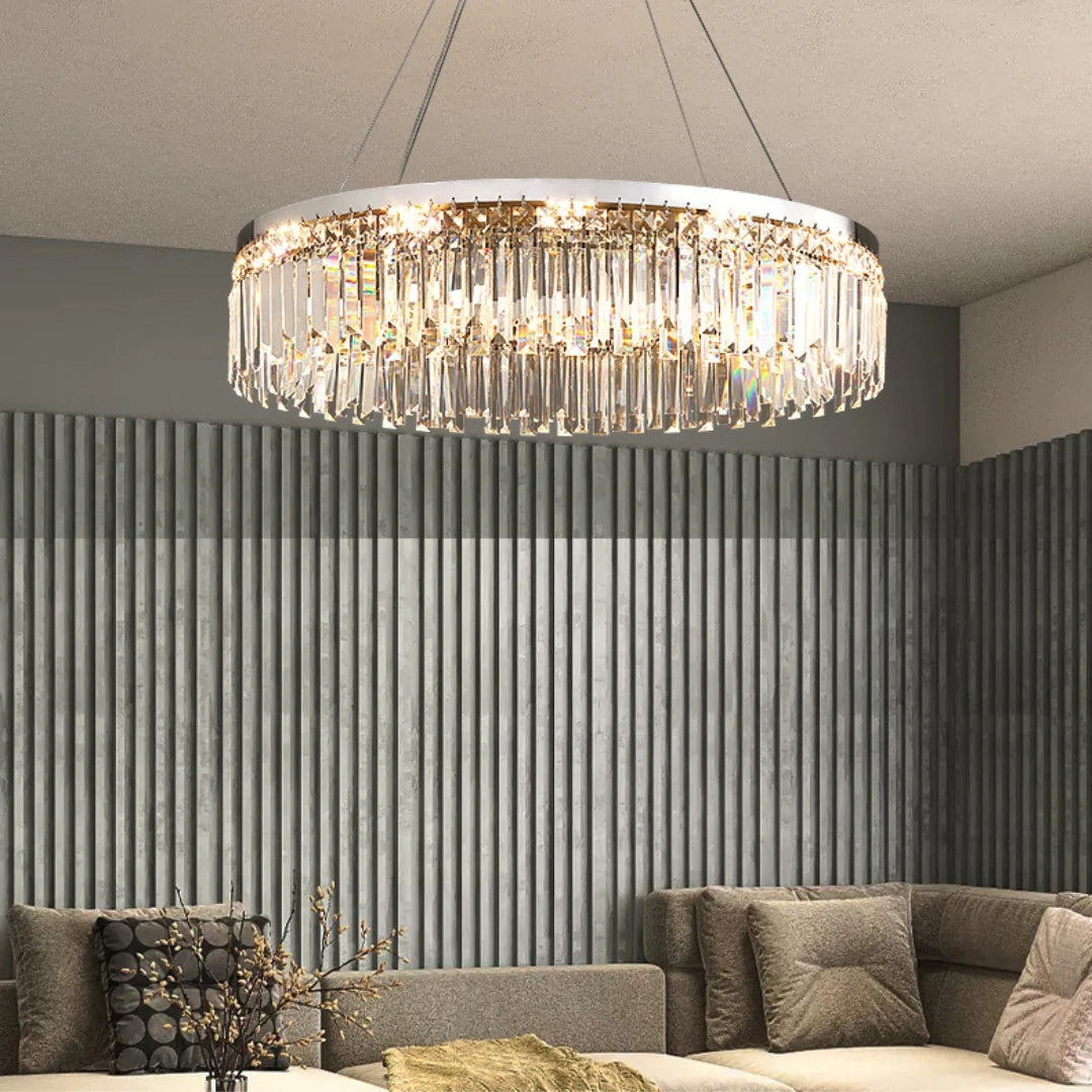 Silver Round Rectangle Crystal Chandelier