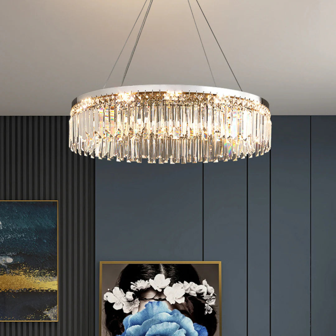 Silver Round Rectangle Crystal Chandelier