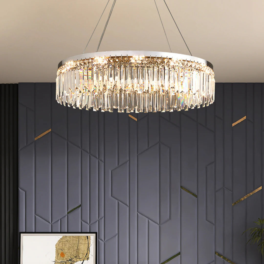 Silver Round Rectangle Crystal Chandelier