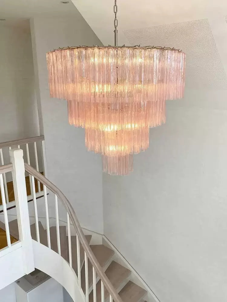 Pink Glass Tube Star Layered Chandelier