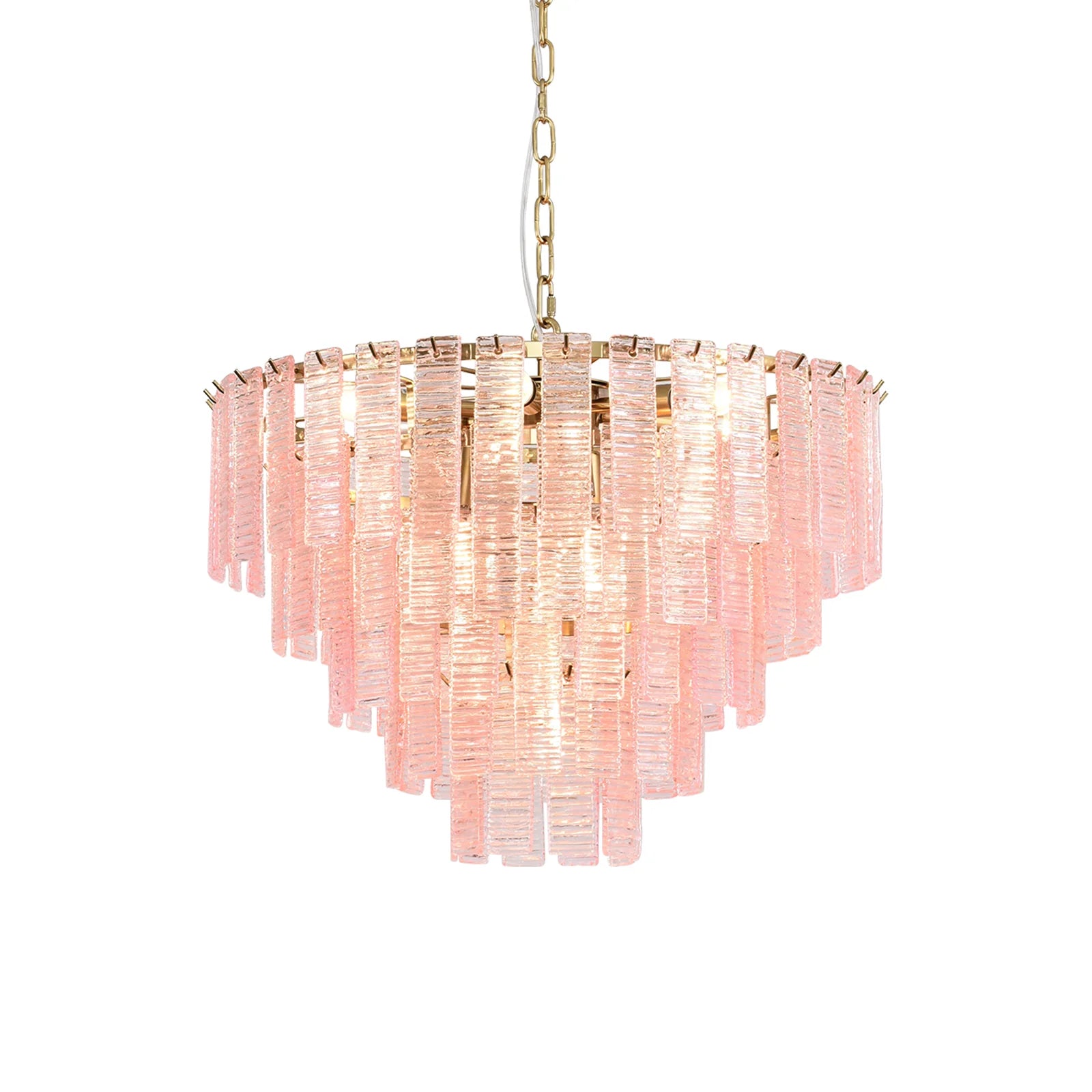 Pink Ridged Glass Rectangle Chandelier