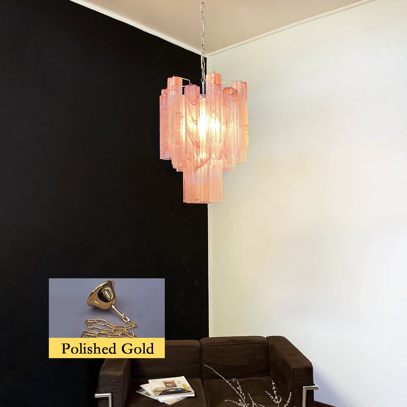 Red Cloud-Patterned Glass Chandelier
