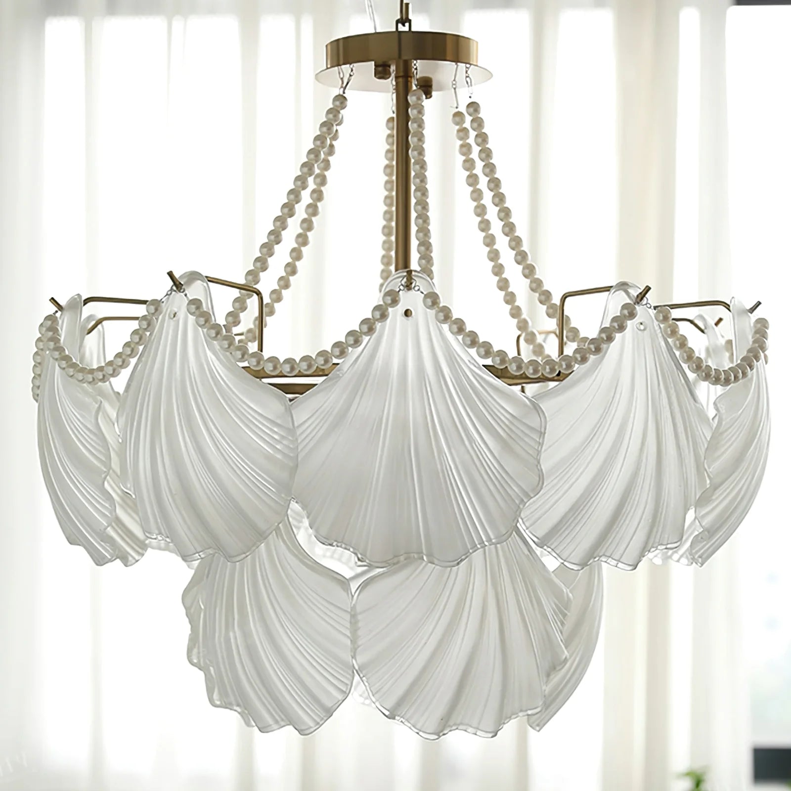 Ribbed Glass Shell Pendant Chandelier
